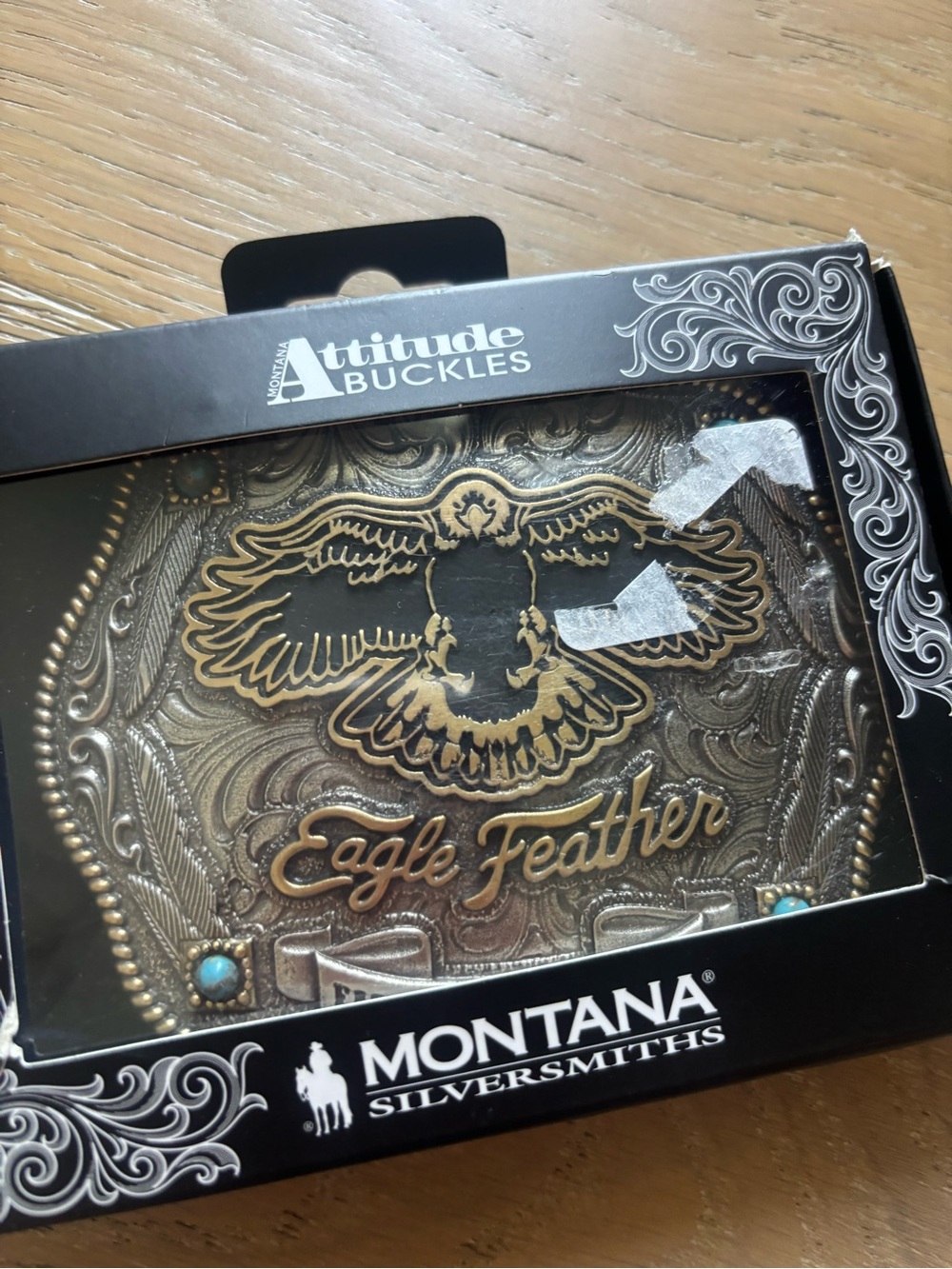Montana Silversmiths X Ian Munsick Eagle Feather Belt Buckle NIB gold silver - Picture 4 of 5